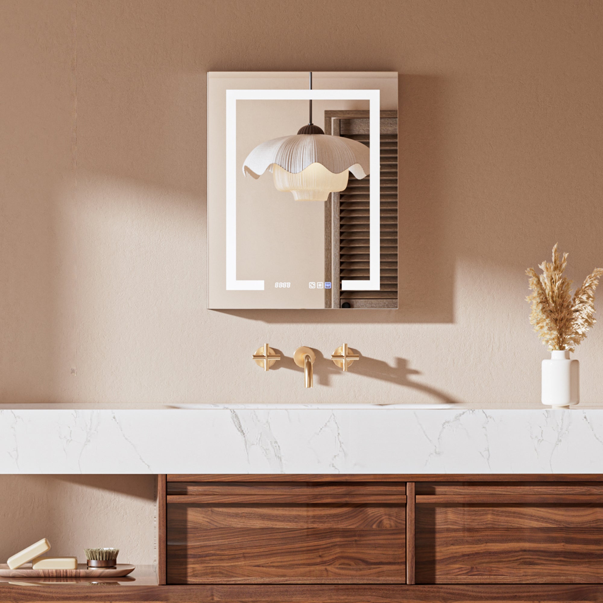 24" W x 30" H LED Lighted Bathroom Medicine Cabinet with Mirror, Tempered Glass Door, Anti-Fog Function and Adjustable Shelves Storage Cabinet
