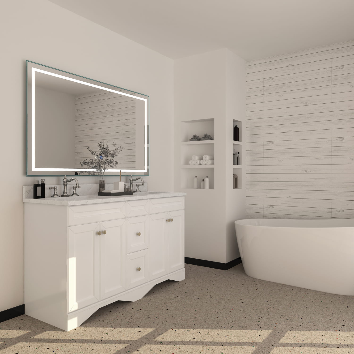 CASAINC 60 x 22 x 35.4 in. Solid Wood Bath Vanity with Marble Top and Backsplash in Gray/White (No/With Mirror)