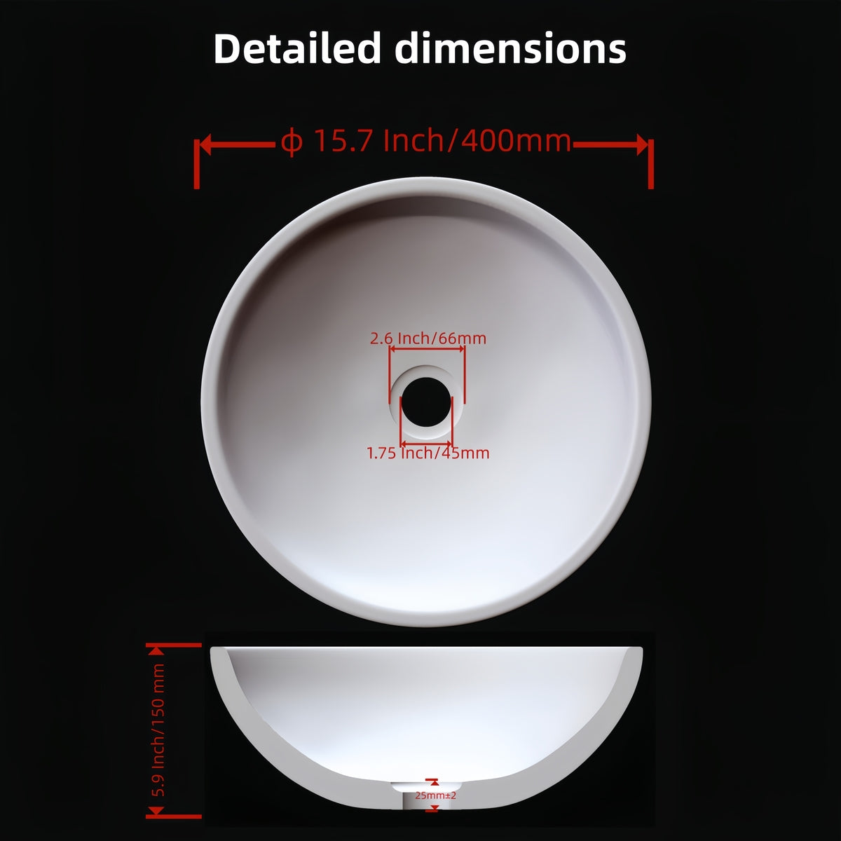 15.7" Polished Natural Marble Round Vessel Sink for Bathroom Countertops in Beige Gold/White Natural/Gray/Green