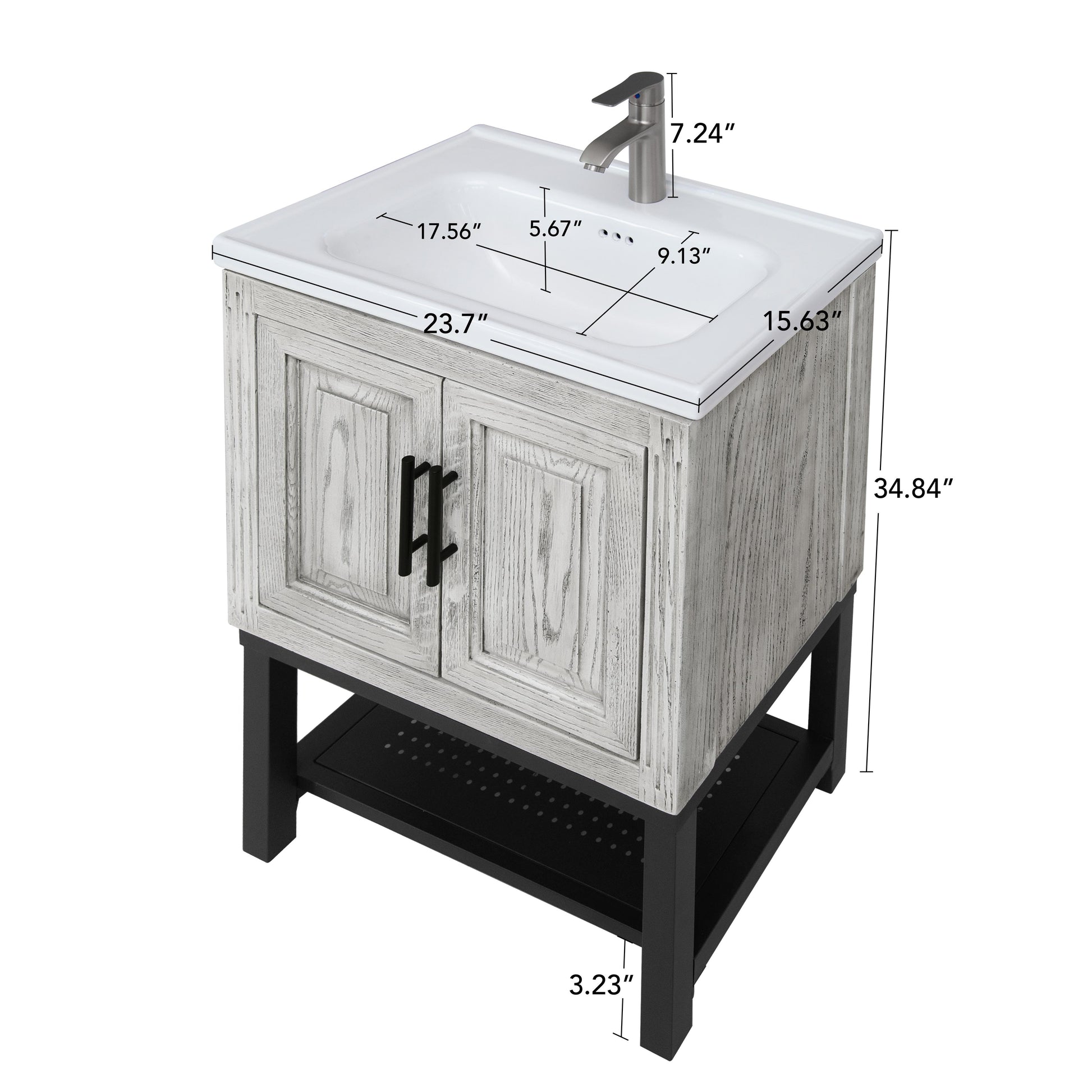 Freestanding Bathroom Vanity with White Ceramic Sink & Hot and Cold Faucet
