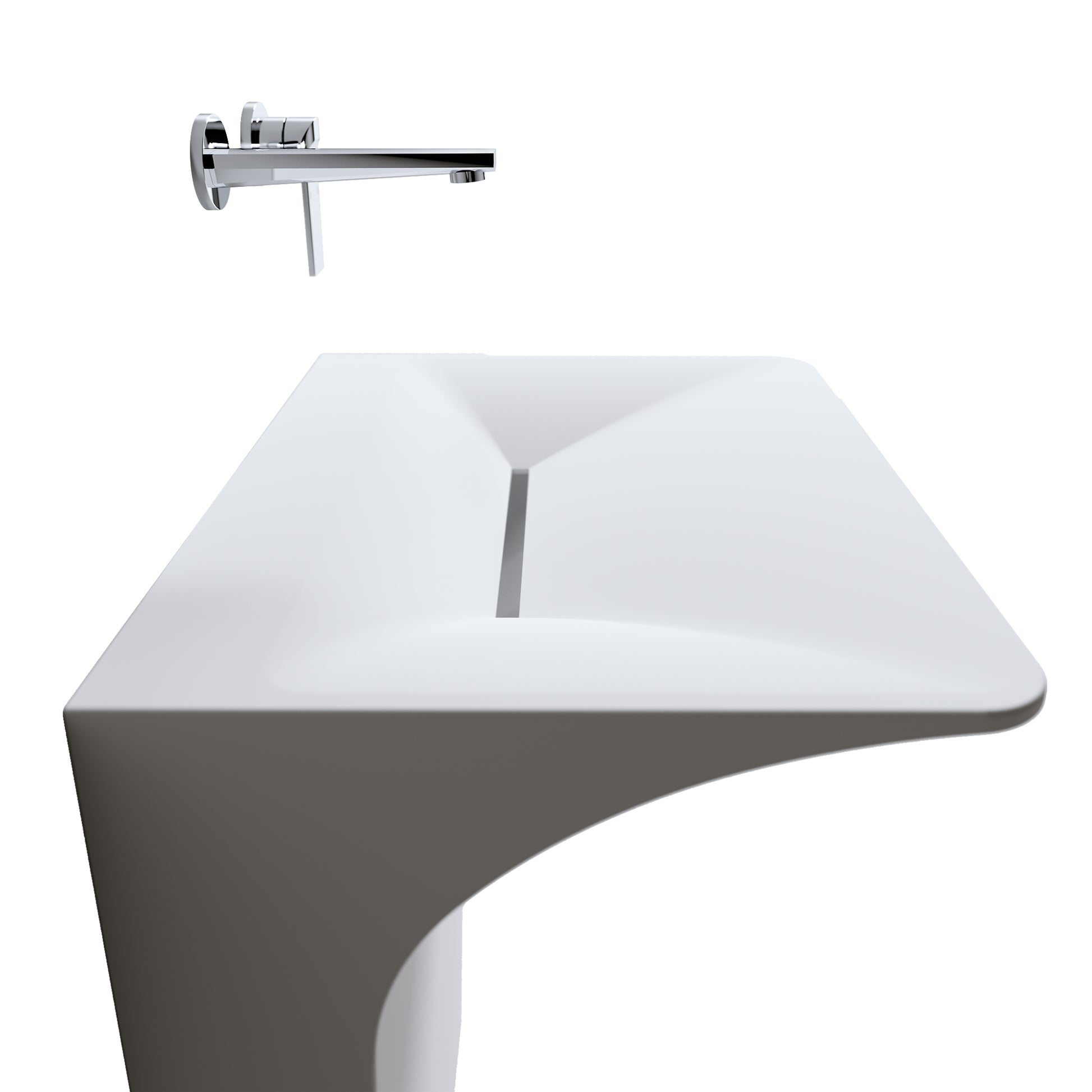 Architectural Matte White Solid Surface Wall-Mounted Pedestal Sink