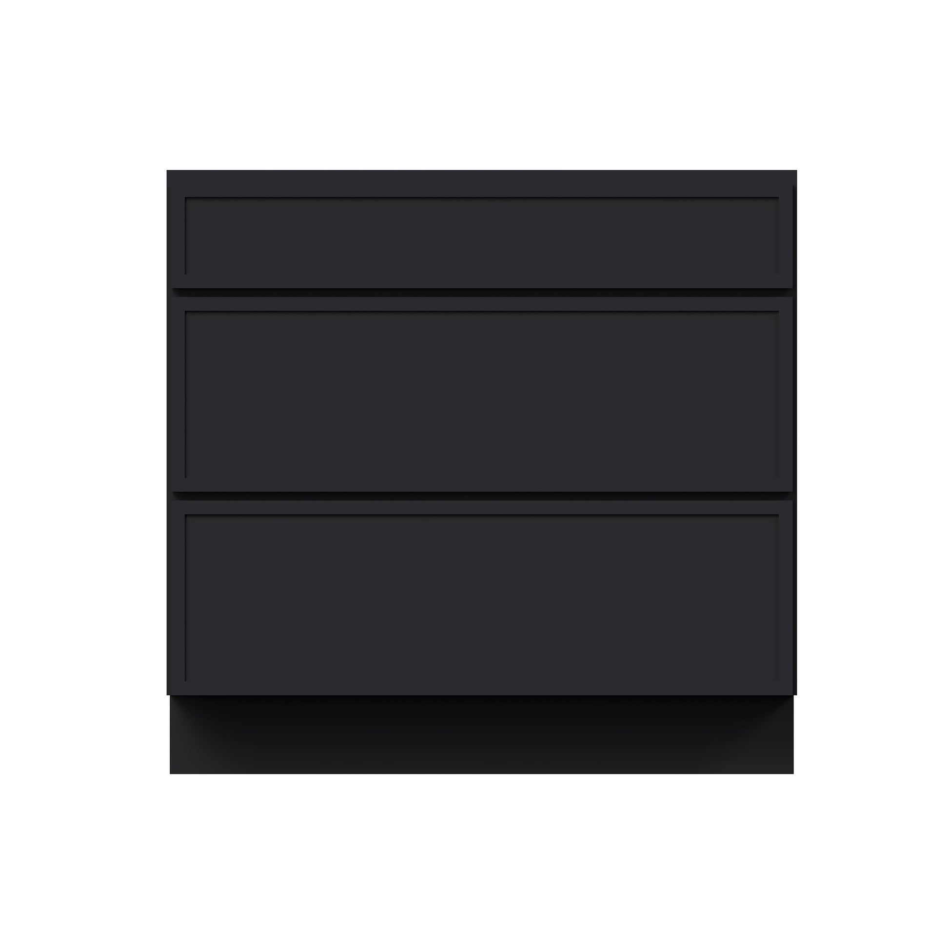 Slim Ebony Black Shaker RTA 12"-36"W x 34.5"H x 24"D 9-Size Drawer Base Cabinet with 3 Drawers