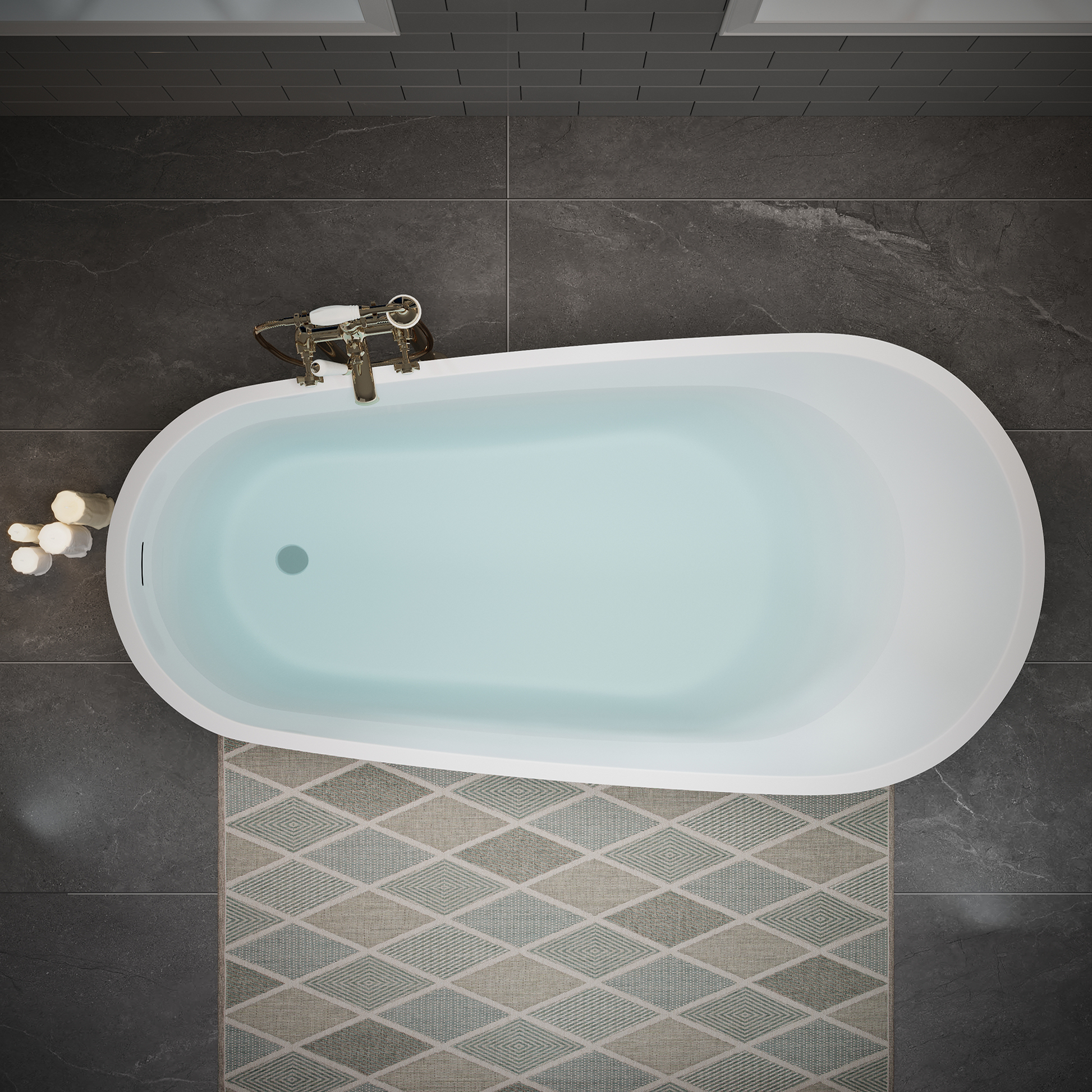 59" Glossy White Acrylic Freestanding Soaking Bathtub with Pop-Up Drain and Integrated Overflow