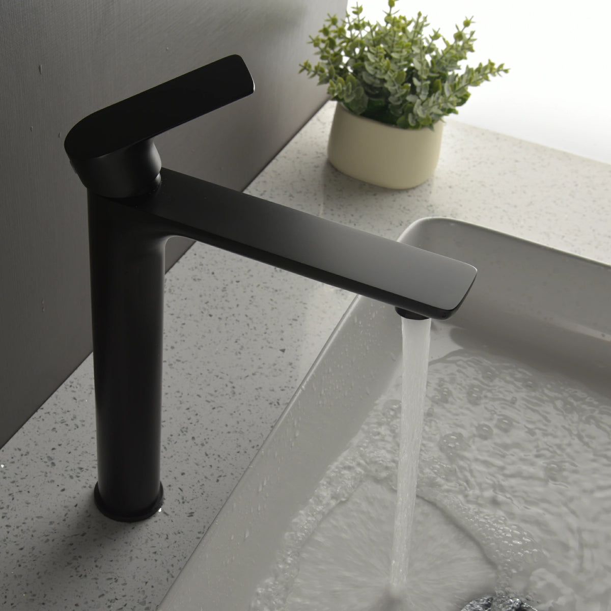 12" High Brass Bathroom Sink Faucet with Rectangular Aerated Spout & Brushed Gold/Matte Black Finish