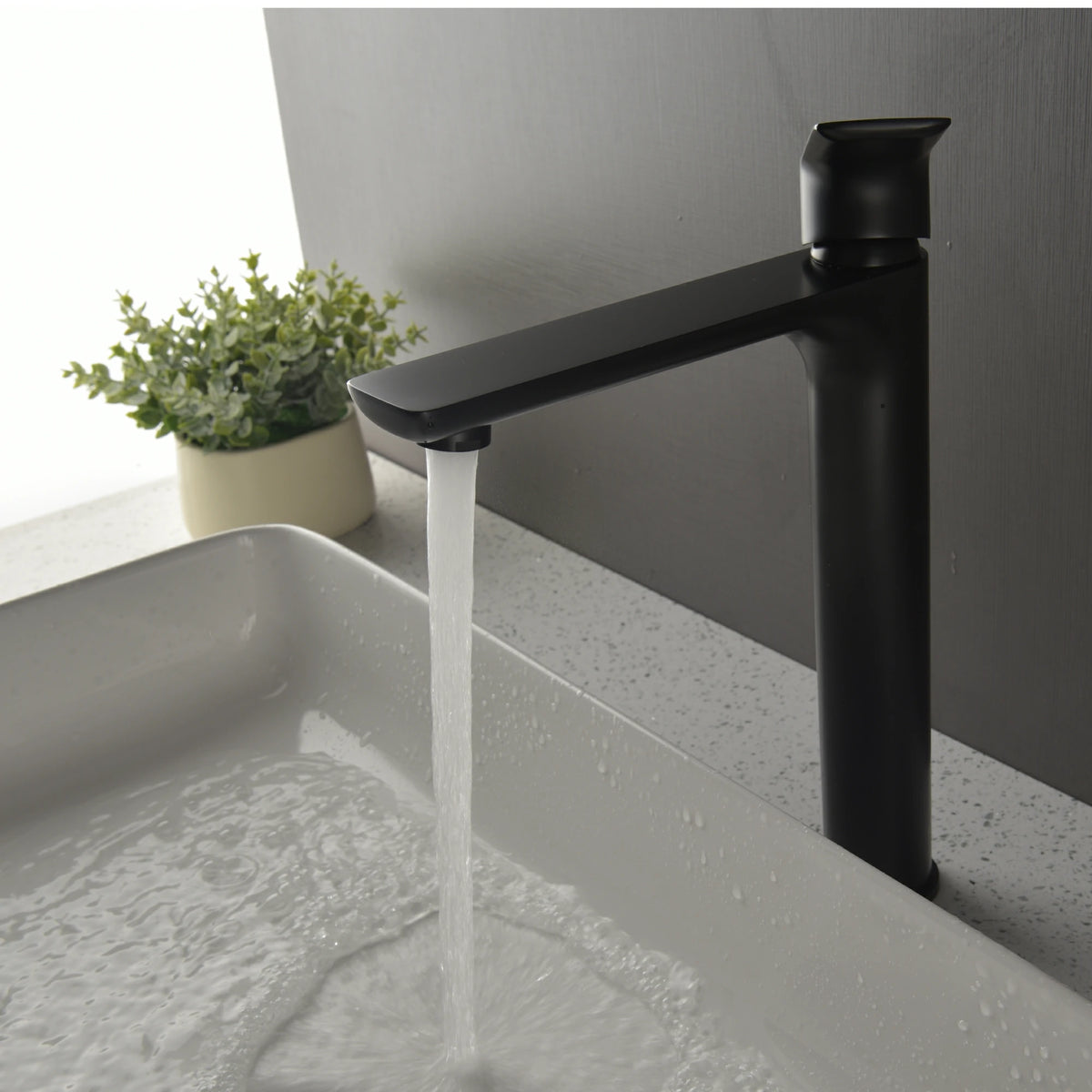 12" High Brass Bathroom Sink Faucet with Rectangular Aerated Spout & Brushed Gold/Matte Black Finish