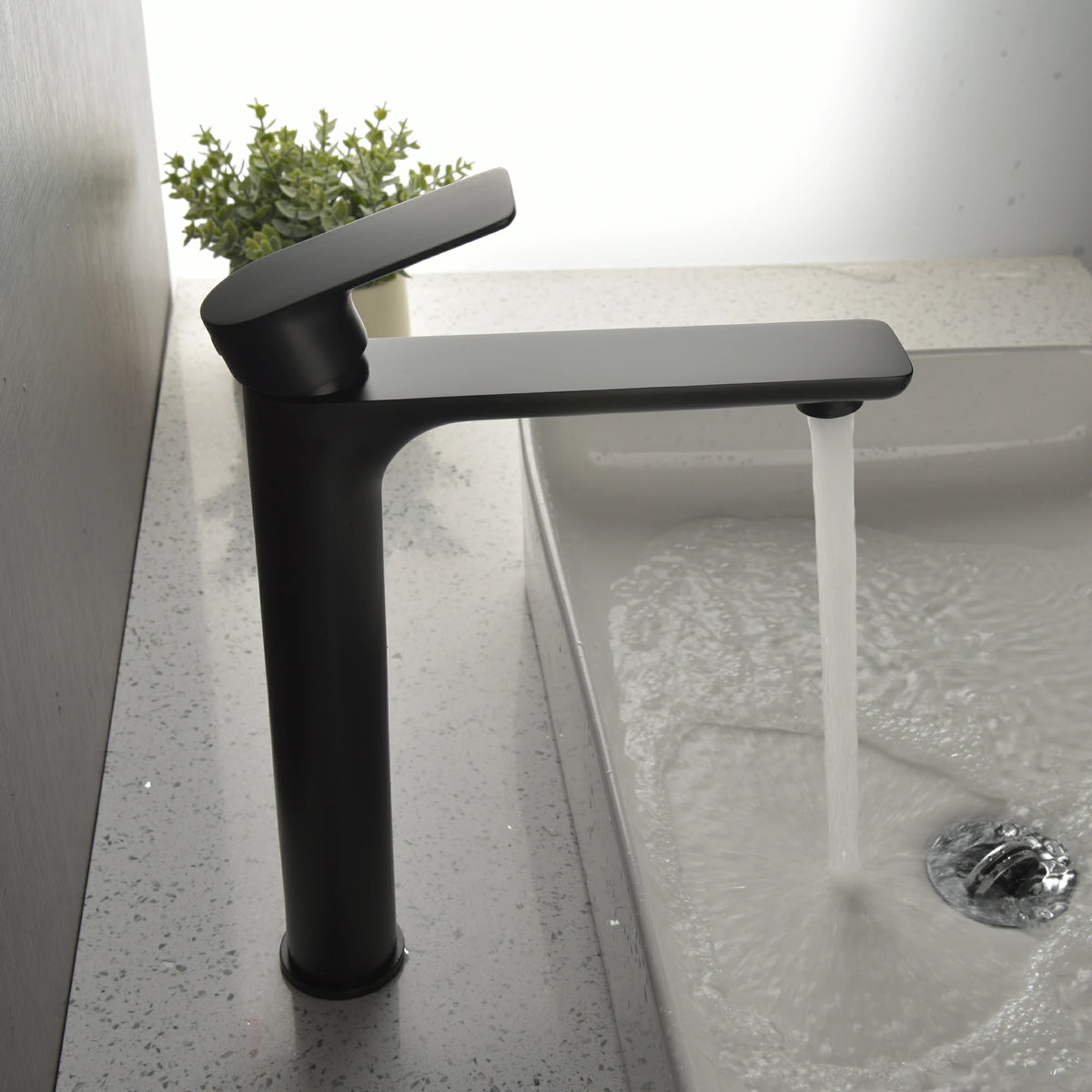 12" High Brass Bathroom Sink Faucet with Rectangular Aerated Spout & Brushed Gold/Matte Black Finish
