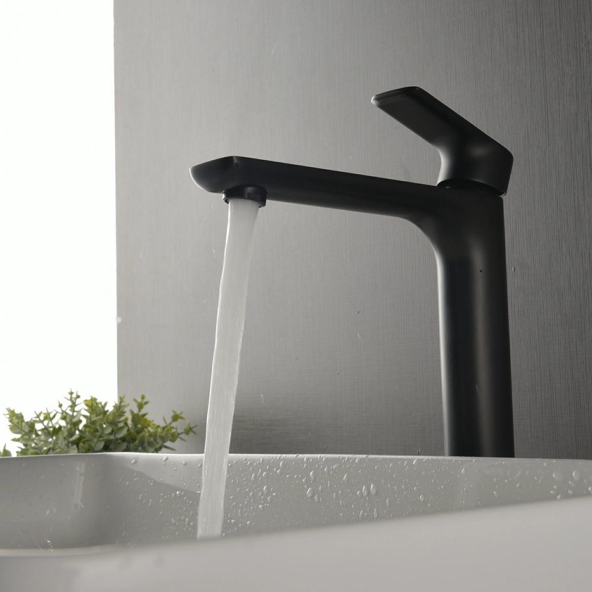 12" High Brass Bathroom Sink Faucet with Rectangular Aerated Spout & Brushed Gold/Matte Black Finish