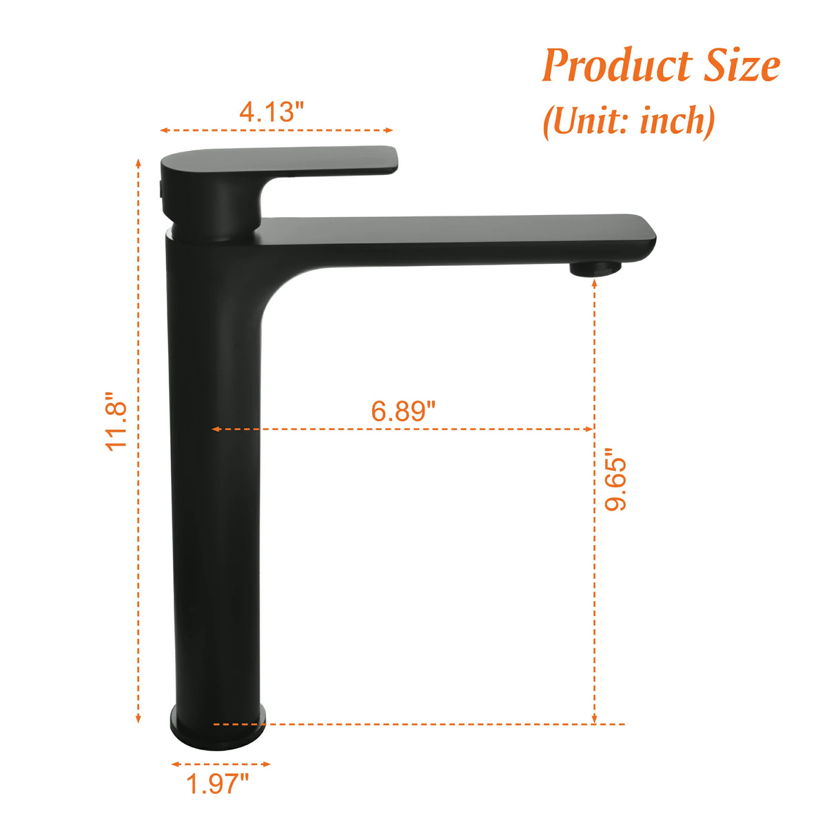 12" High Brass Bathroom Sink Faucet with Rectangular Aerated Spout & Brushed Gold/Matte Black Finish