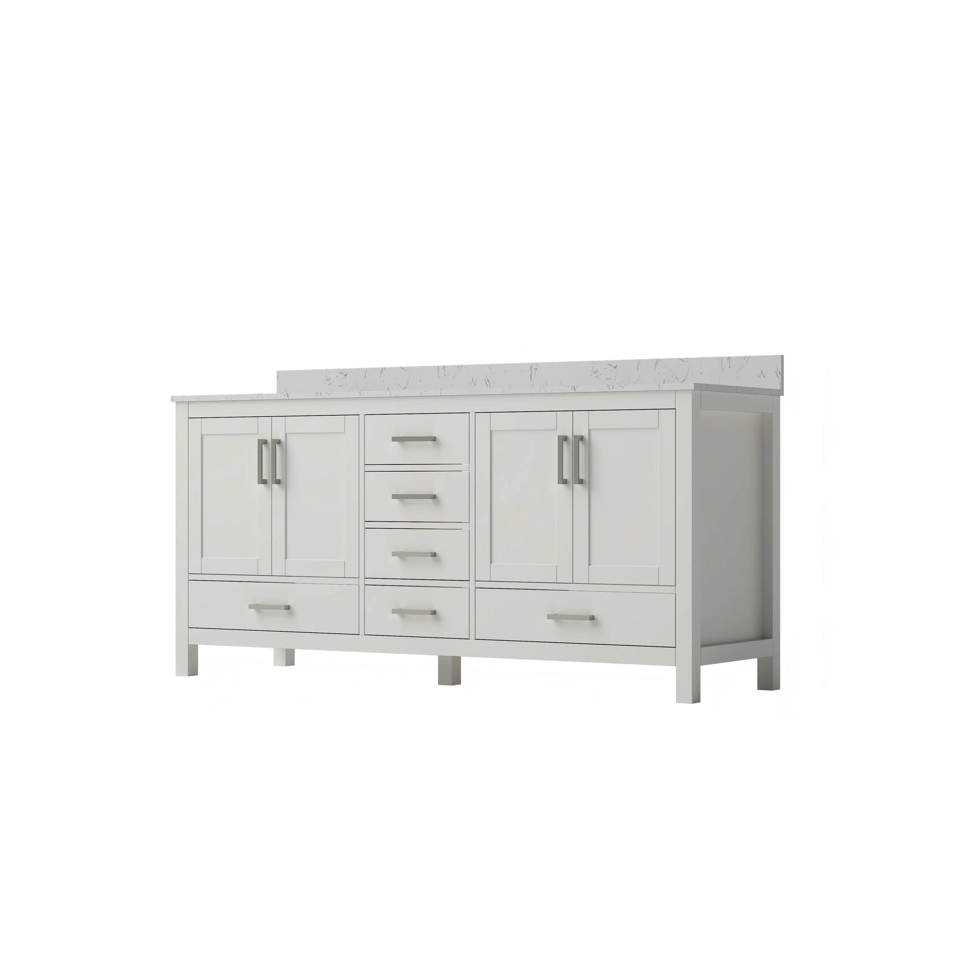 30"/36"/48"/72" Freestanding Bathroom Vanity with White Marble-Pattern Artificial Stone Top