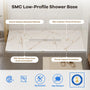 60"x36" White/Calacatta Curbless SMC Shower Base with Flamed Rock Slip-Resistant Surface, Center Drain
