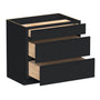 Slim Ebony Black Shaker RTA 12"-36"W x 34.5"H x 24"D 9-Size Drawer Base Cabinet with 3 Drawers