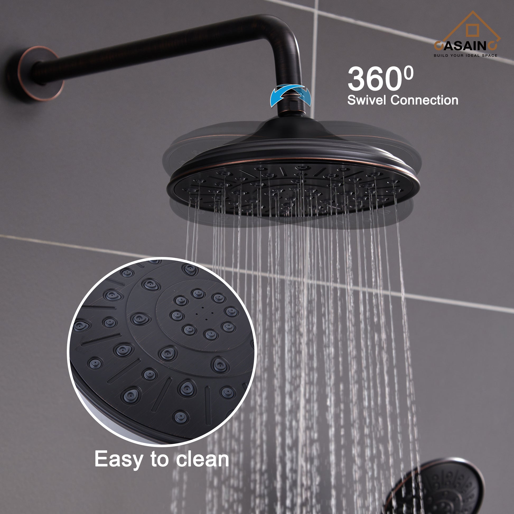 CASAINC 8.3 inch Wall-mounted rain shower faucet with pressure balanced valve