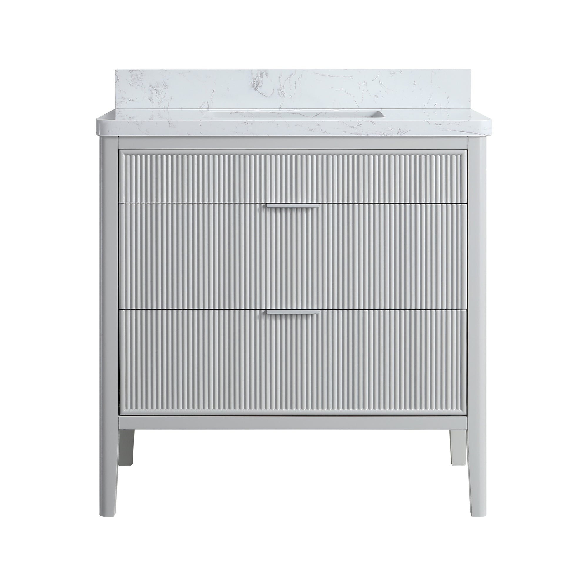 30"/36"/48" Freestanding Single Sink Bathroom Vanity with Solid Wood Construction & Marble Top