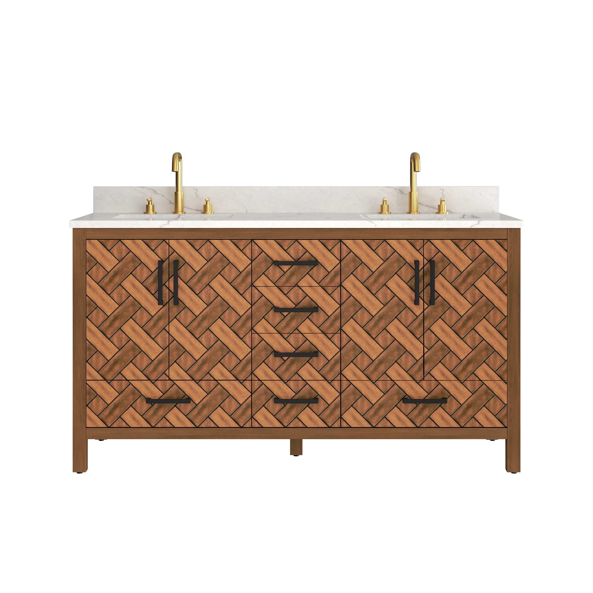 60" Double Sink Bathroom Vanity with Engineering Stone Top & 2 Basins