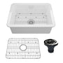 27 in. Undermount Single Bowl Fireclay Kitchen Sink with Grid and Drainer With cUPC Certified, in Glossy White/Matte Black/Matte Gray
