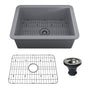 27 in. Undermount Single Bowl Fireclay Kitchen Sink with Grid and Drainer With cUPC Certified, in Glossy White/Matte Black/Matte Gray