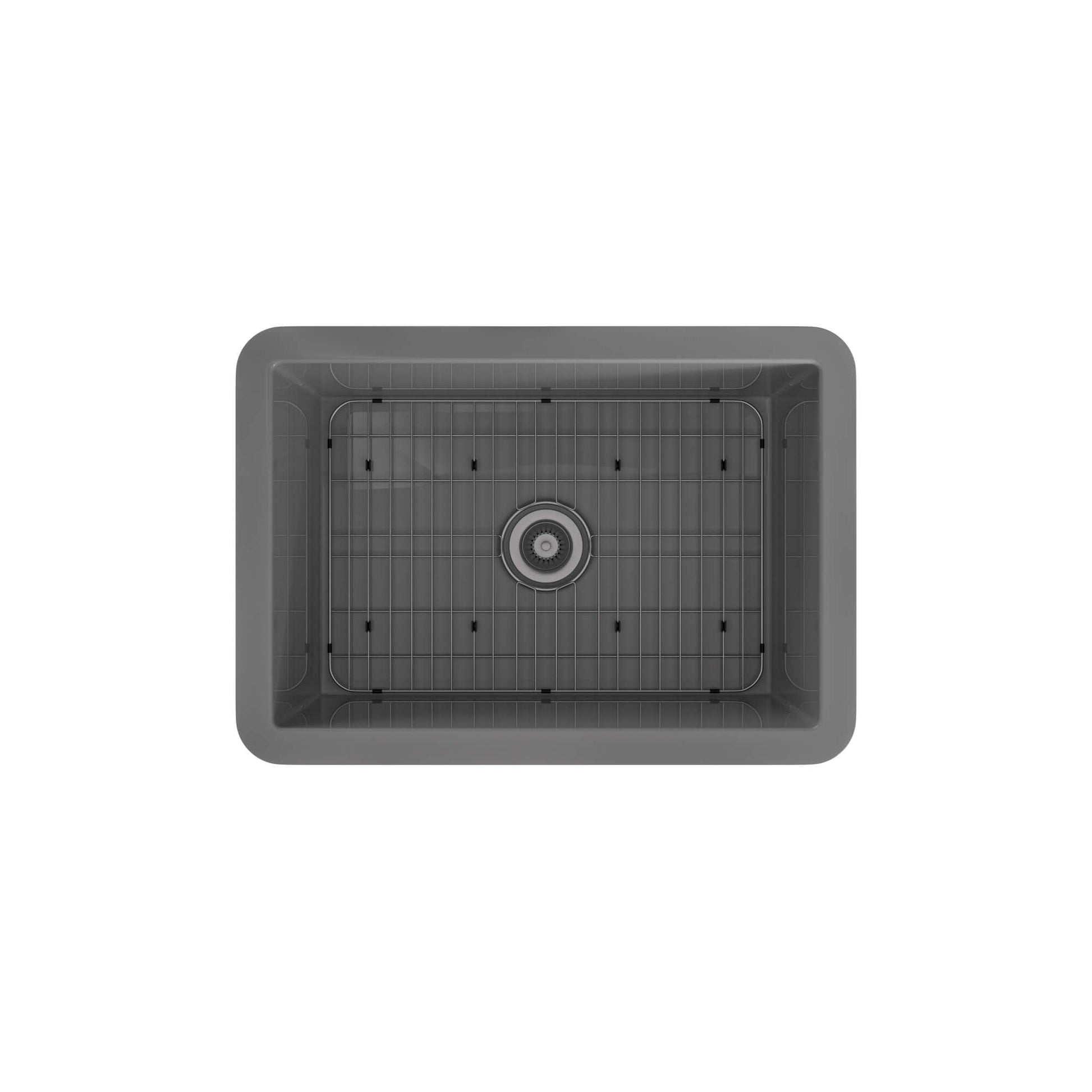 27 in. Undermount Single Bowl Fireclay Kitchen Sink with Grid and Drainer With cUPC Certified, in Glossy White/Matte Black/Matte Gray
