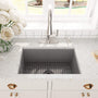 27 in. Undermount Single Bowl Fireclay Kitchen Sink with Grid and Drainer With cUPC Certified, in Glossy White/Matte Black/Matte Gray