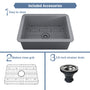 27 in. Undermount Single Bowl Fireclay Kitchen Sink with Grid and Drainer With cUPC Certified, in Glossy White/Matte Black/Matte Gray