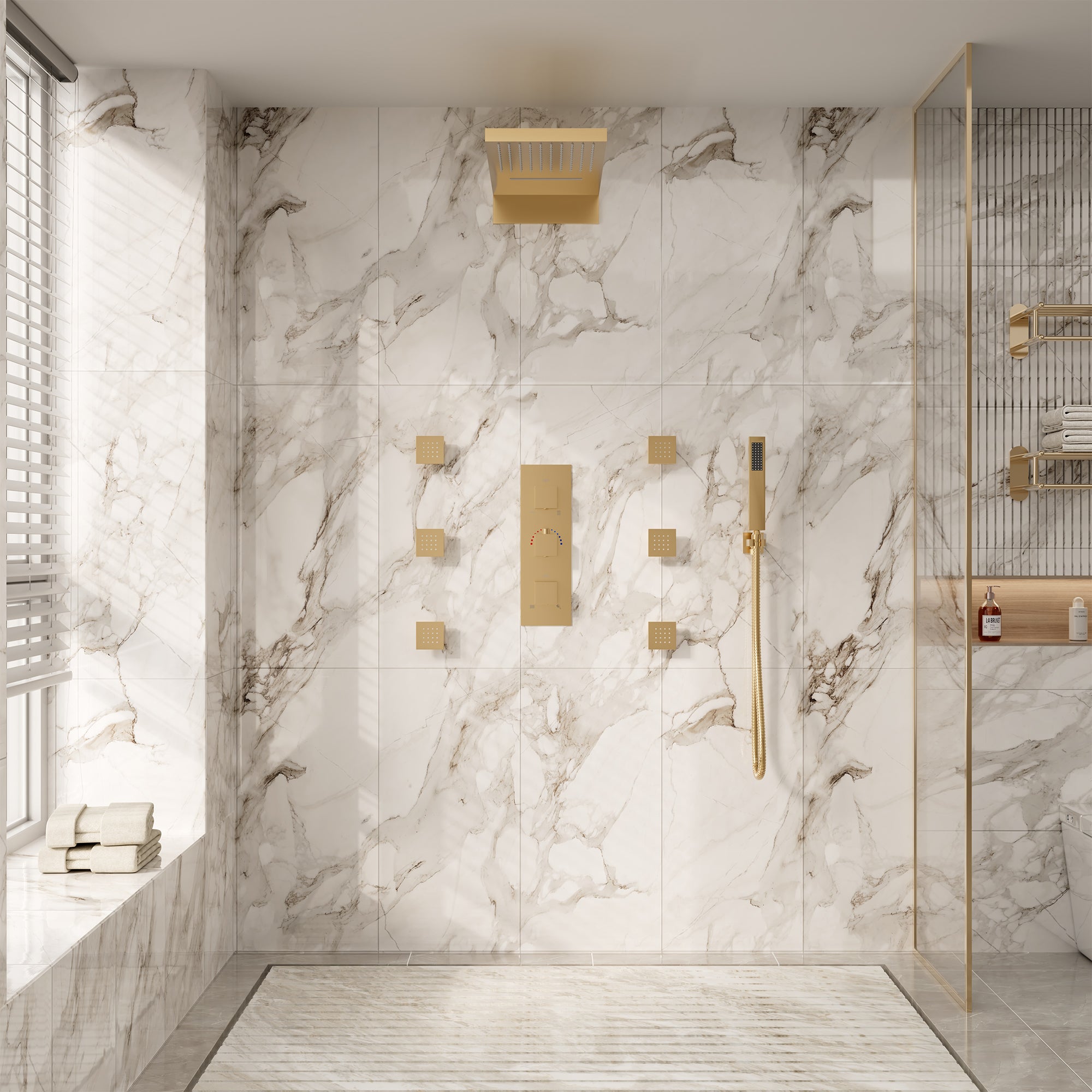 Luxury 4-Function Thermostatic Shower System with Rainfall & Body Jets
