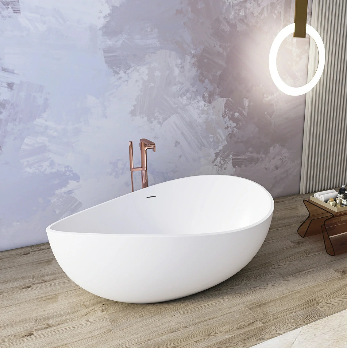 59 Inch Freestanding Solid Surface Soaking Bathtub for Bathroom