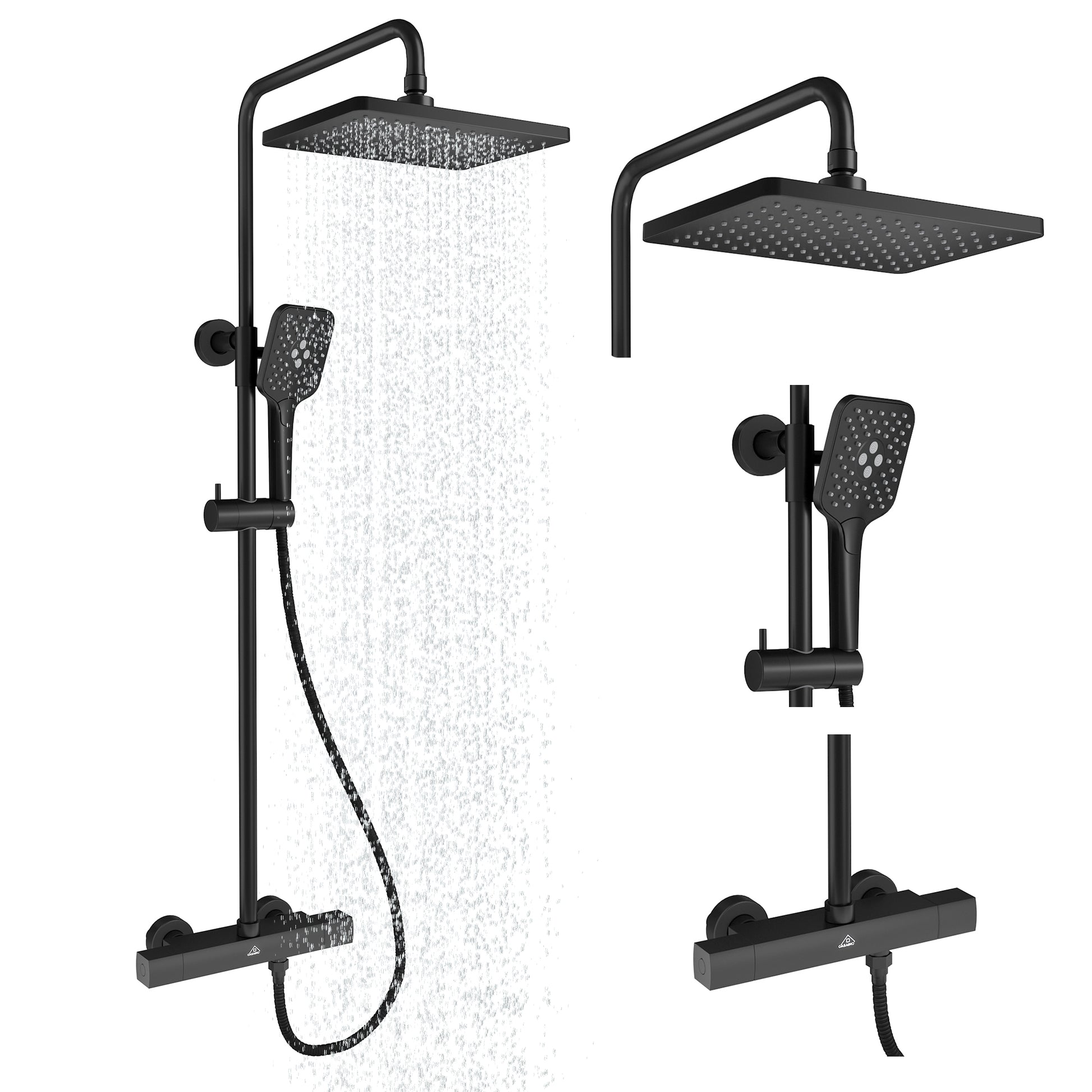 11.4*7.5" Thermostatic Rain Shower Faucet with Slide Bar in Matte Black