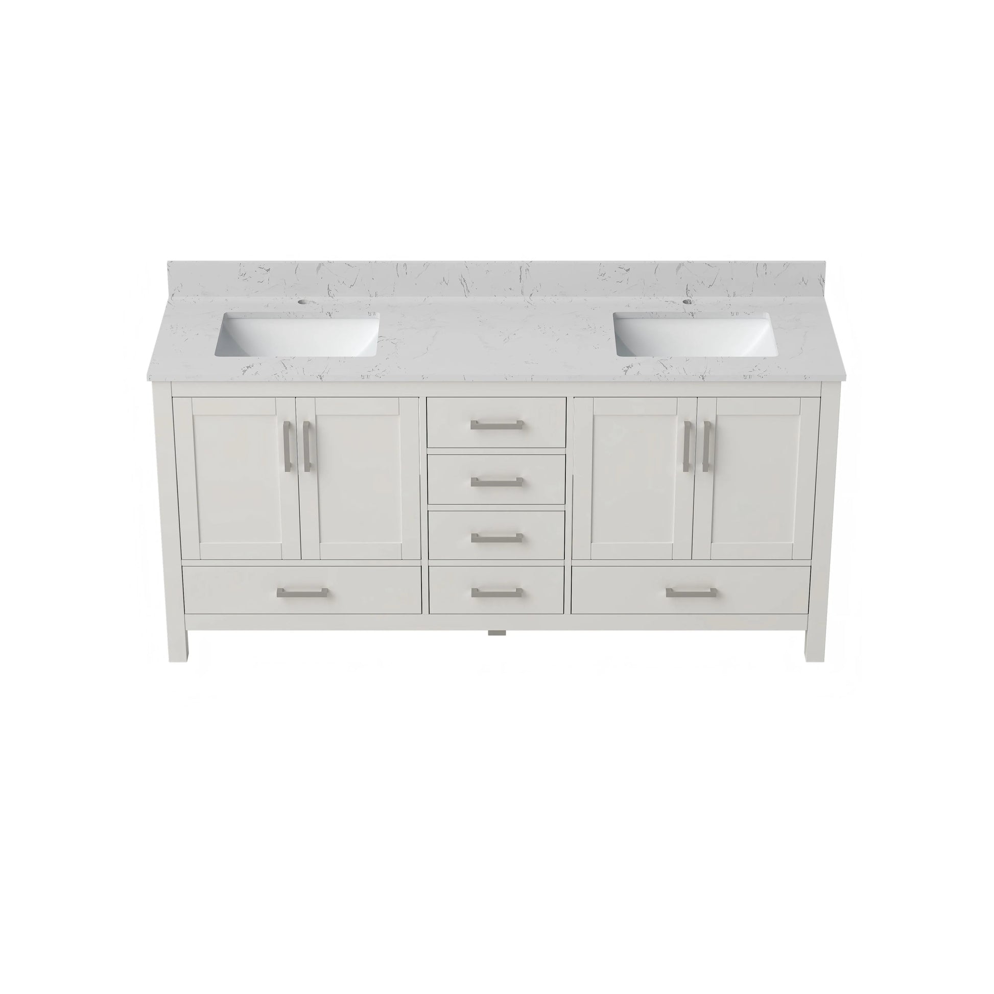 30"/36"/48"/72" Freestanding Bathroom Vanity with White Marble-Pattern Artificial Stone Top
