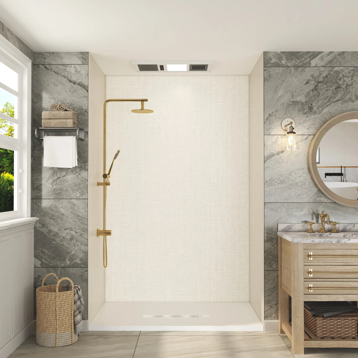 60"x36"x96" SMC Shower Wall Panels, Waterproof Grout-Free Shower Surround in 4 Finishes