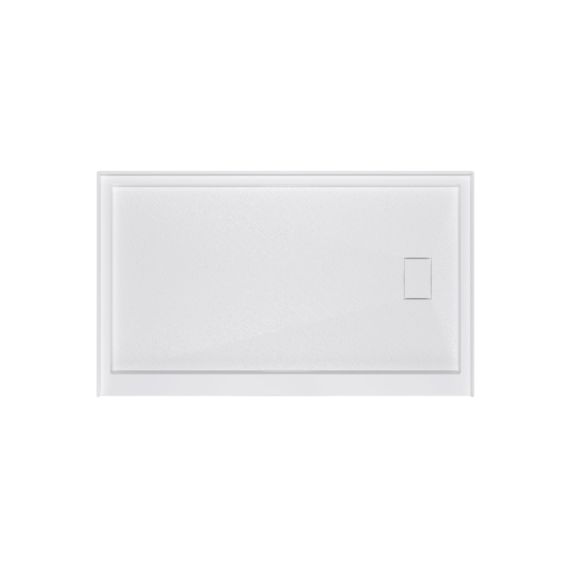 One-piece White Shower Base with Flamed Rock Slip-Resistant Surface, Left/Right Drain