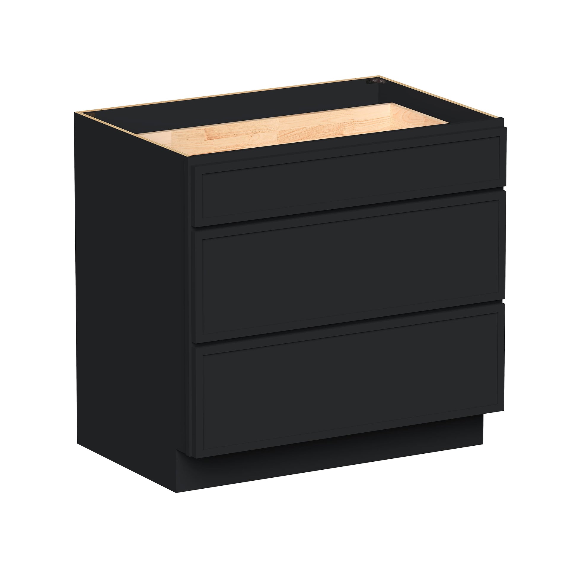 Slim Ebony Black Shaker RTA 12"-36"W x 34.5"H x 24"D 9-Size Drawer Base Cabinet with 3 Drawers