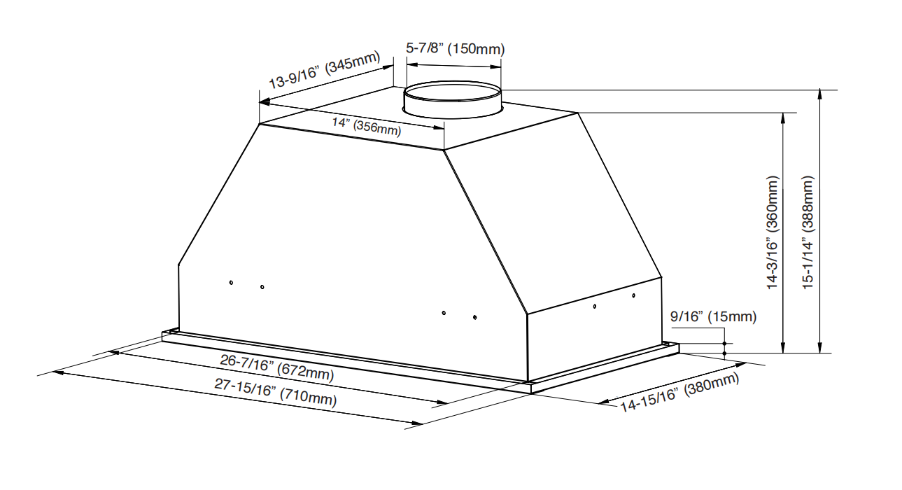28/34-Inch Liner Hood in 15" Height