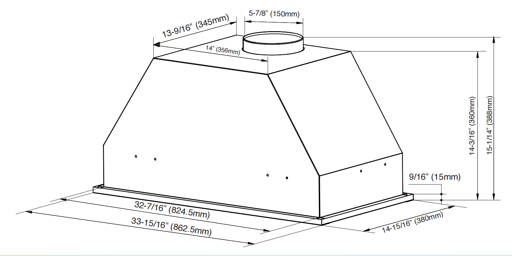 28/34-Inch Liner Hood in 15" Height