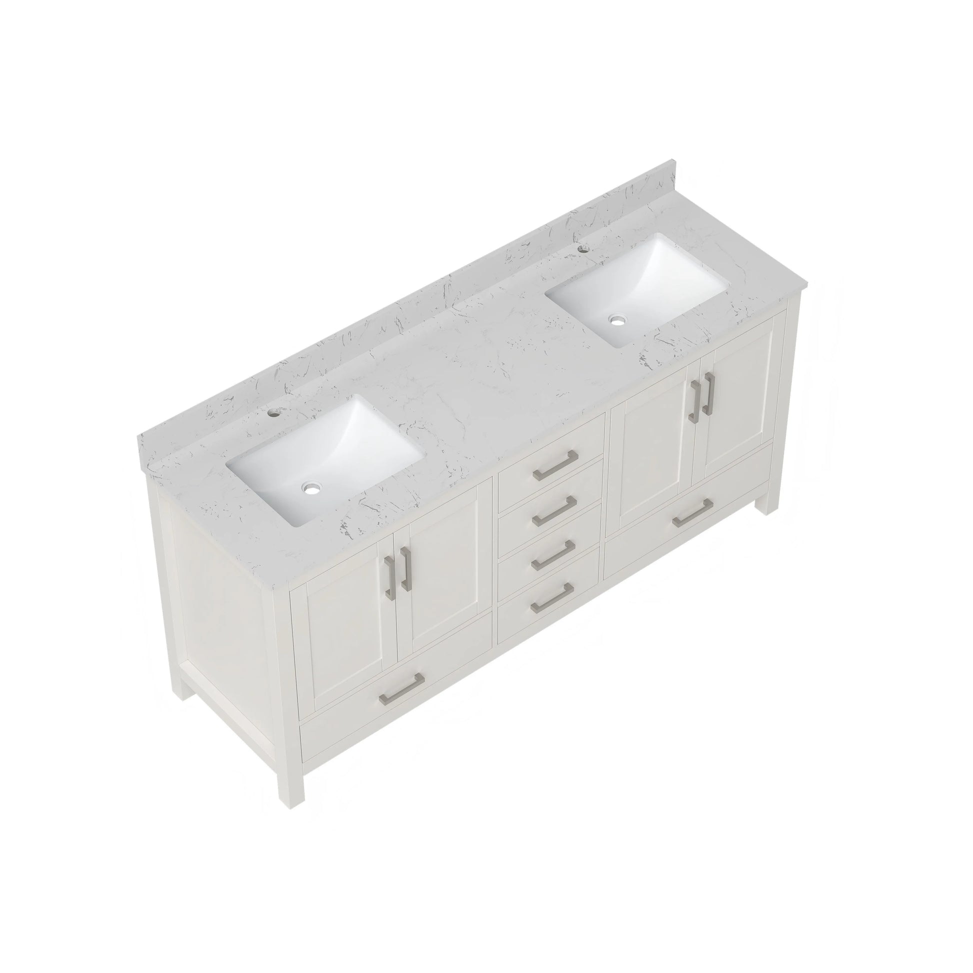 30"/36"/48"/72" Freestanding Bathroom Vanity with White Marble-Pattern Artificial Stone Top