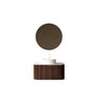 Floating Bathroom Vanity with Curved Edges, Fluted Drawer Fronts, Carrara Sintered Stone Top and Round Ceramic Vessel Sink, Natural Woodgrain / Dark Walnut