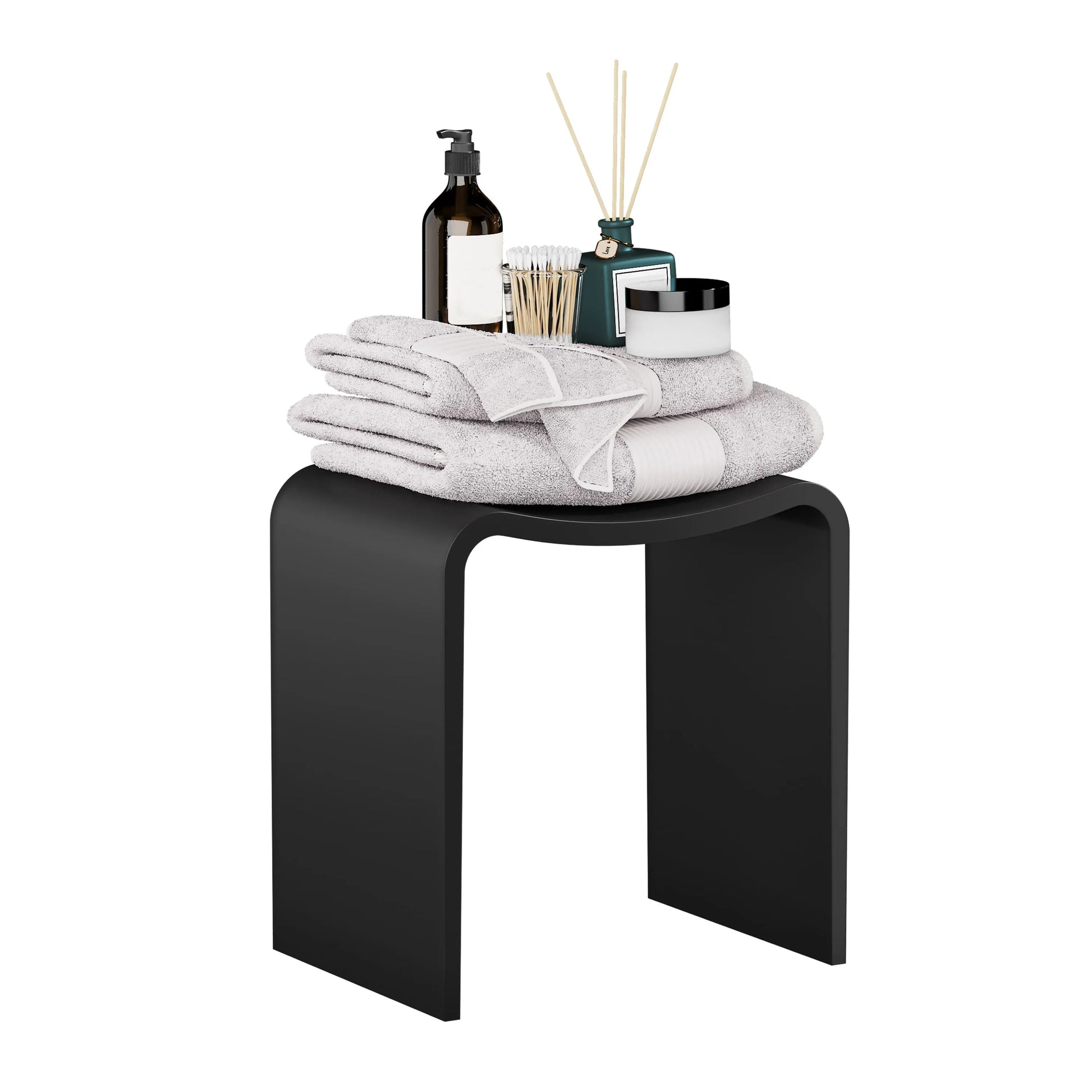 Solid Surface U-Shaped Shower Stool in Matte White / Matte Black