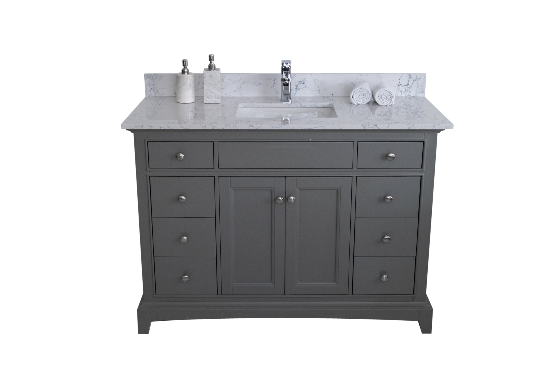Montary 43' lightning white engineered stone vanity top backsplash