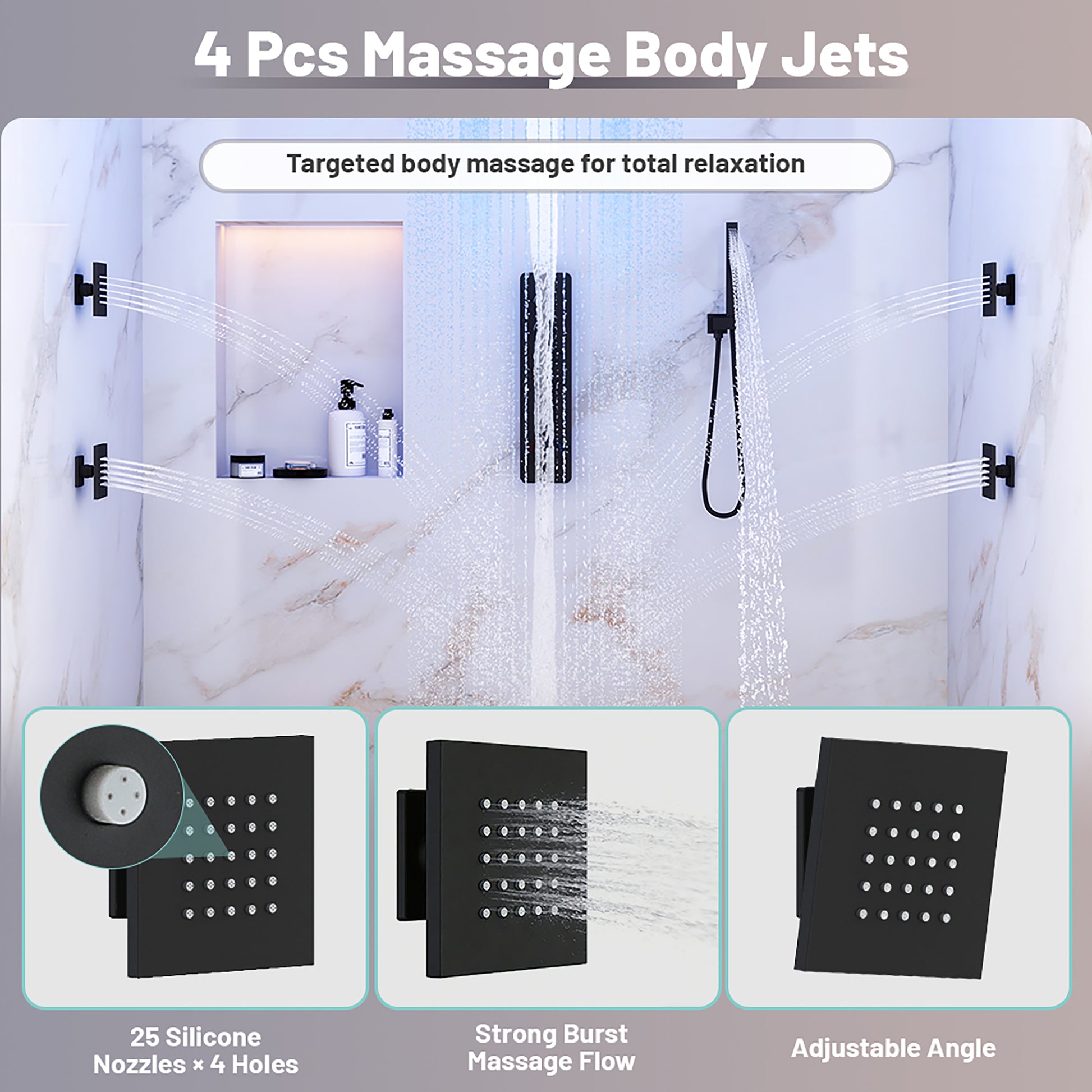 29.52" x 15.74" 64-Color LED Thermostatic Multifunction Shower System with Body Jets& Handheld
