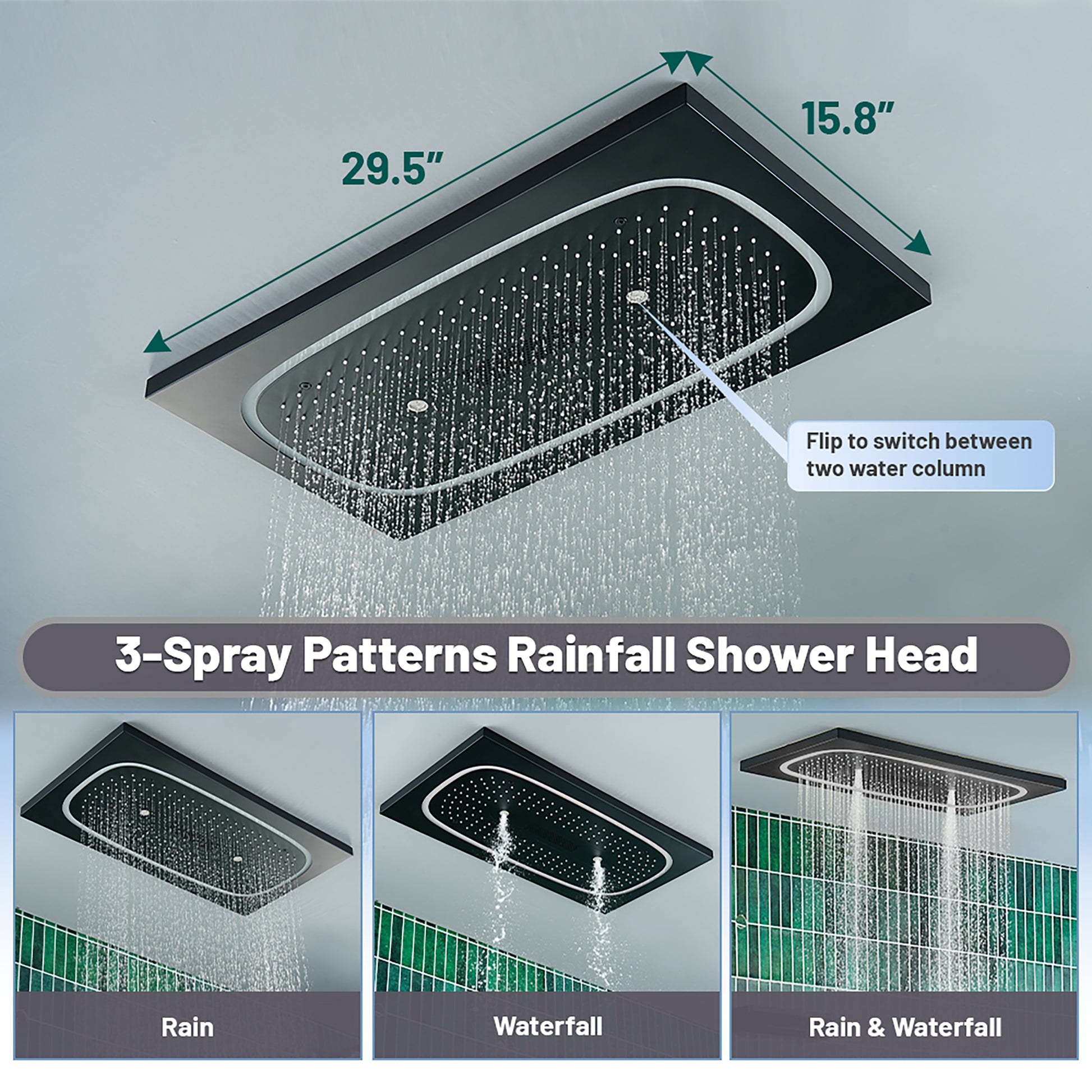 29.52" x 15.74" 64-Color LED Thermostatic Multifunction Shower System with Body Jets& Handheld