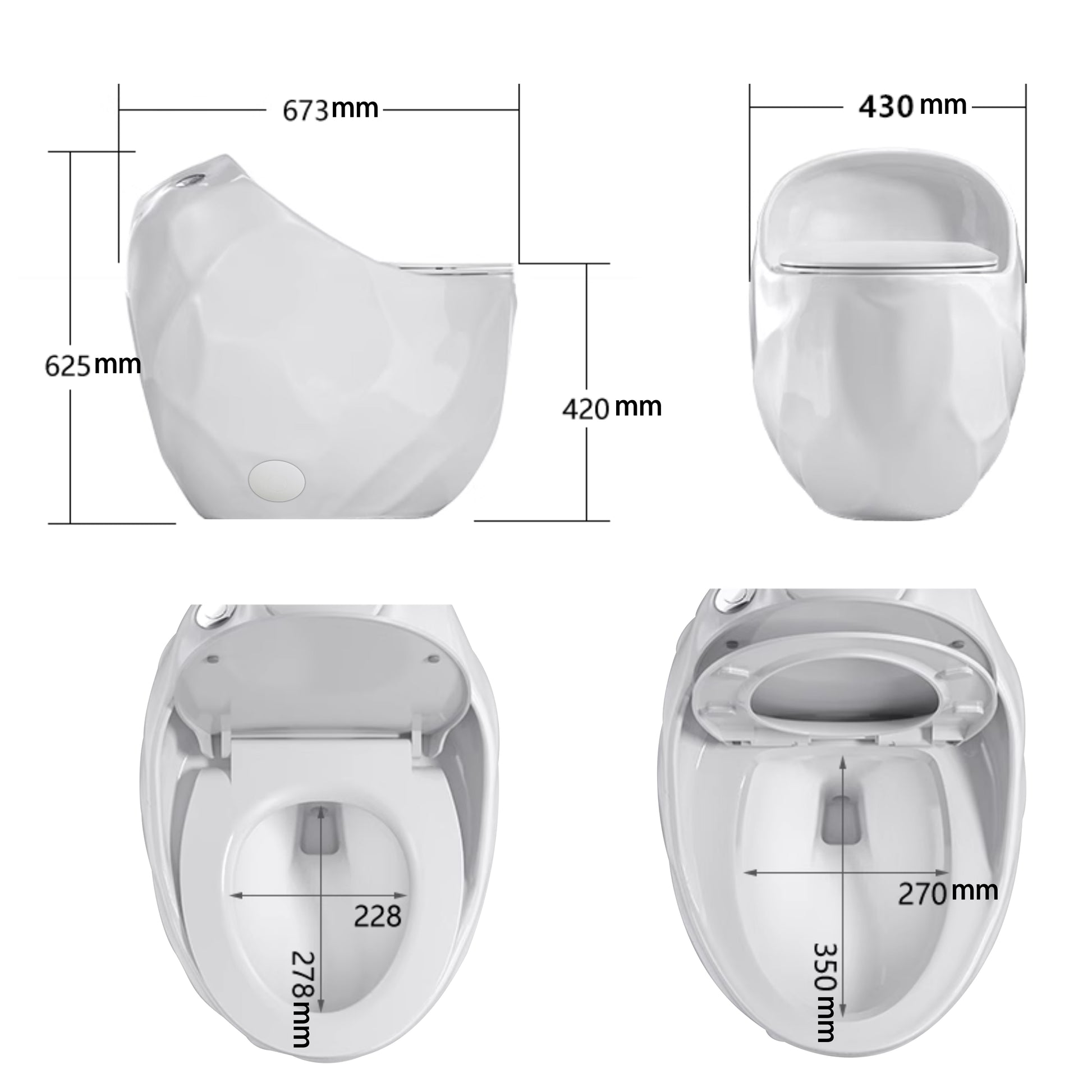 Egg Shape 1-Piece Toilet in Glossy White/Black with 1.28 GPF Single Flush