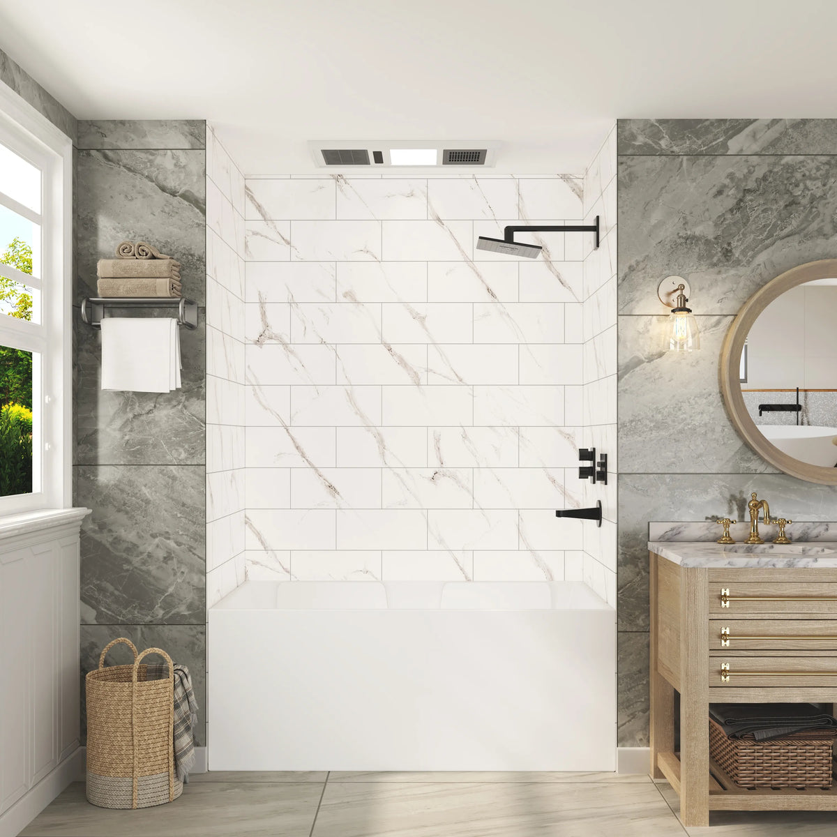 60"x36"/48"x96" Medium Tile Pattern SMC Shower Wall Panel System in 4 Finishes
