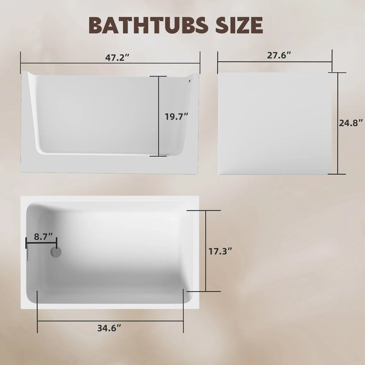 47" Gloss White Acrylic Freestanding Bathtub with Optional Built-In Seat, Chrome Overflow and Pop-Up Drain