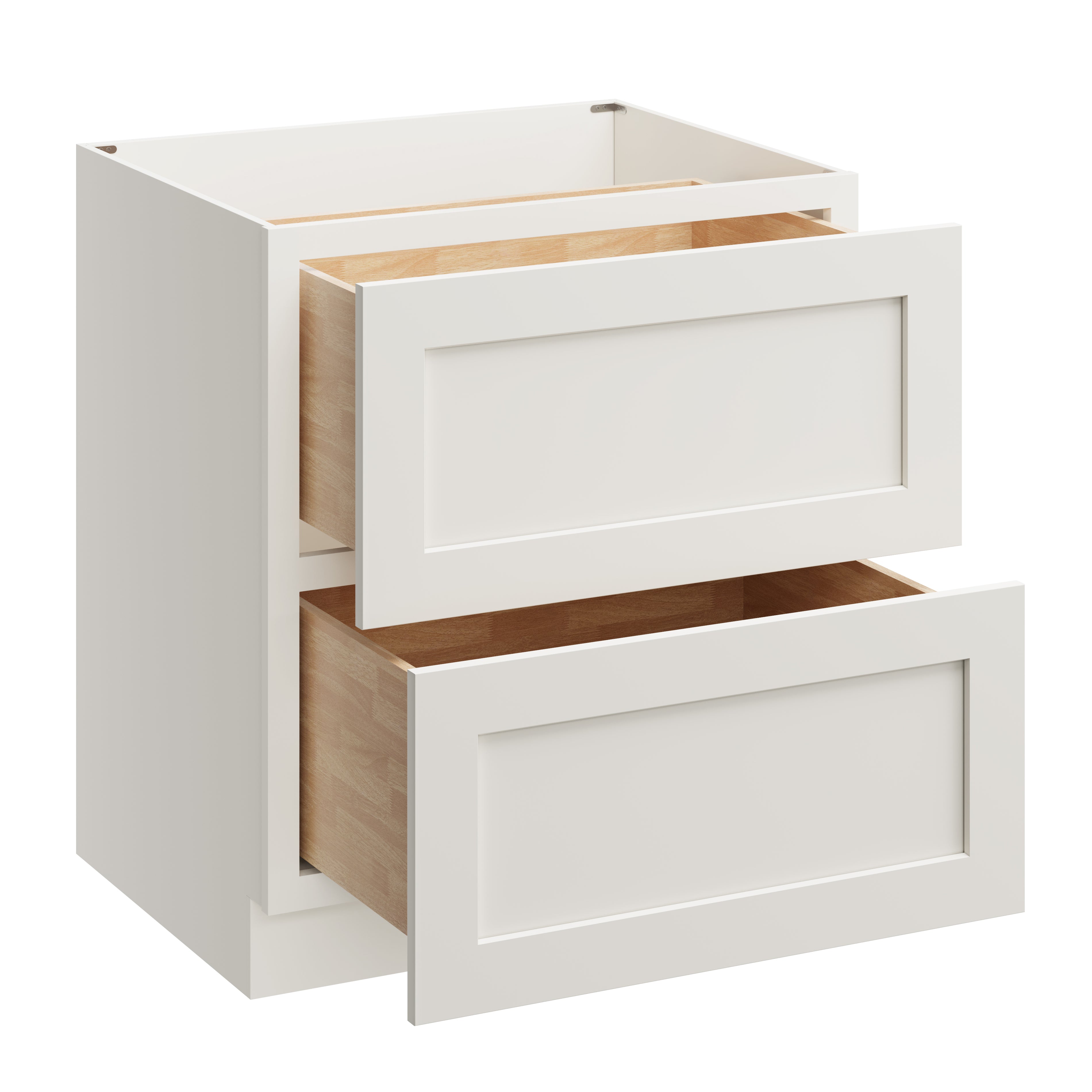 White Shaker RTA 30"W x 24"D x 34.5"H Base Cabinet with 2 Drawers