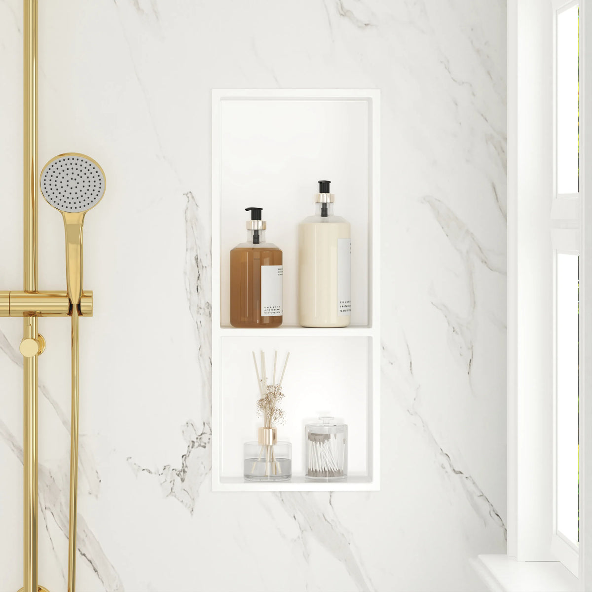 12.2" x 28.7"/39.3" Glossy White SMC Shower Niche with 1 or 2 Shelves