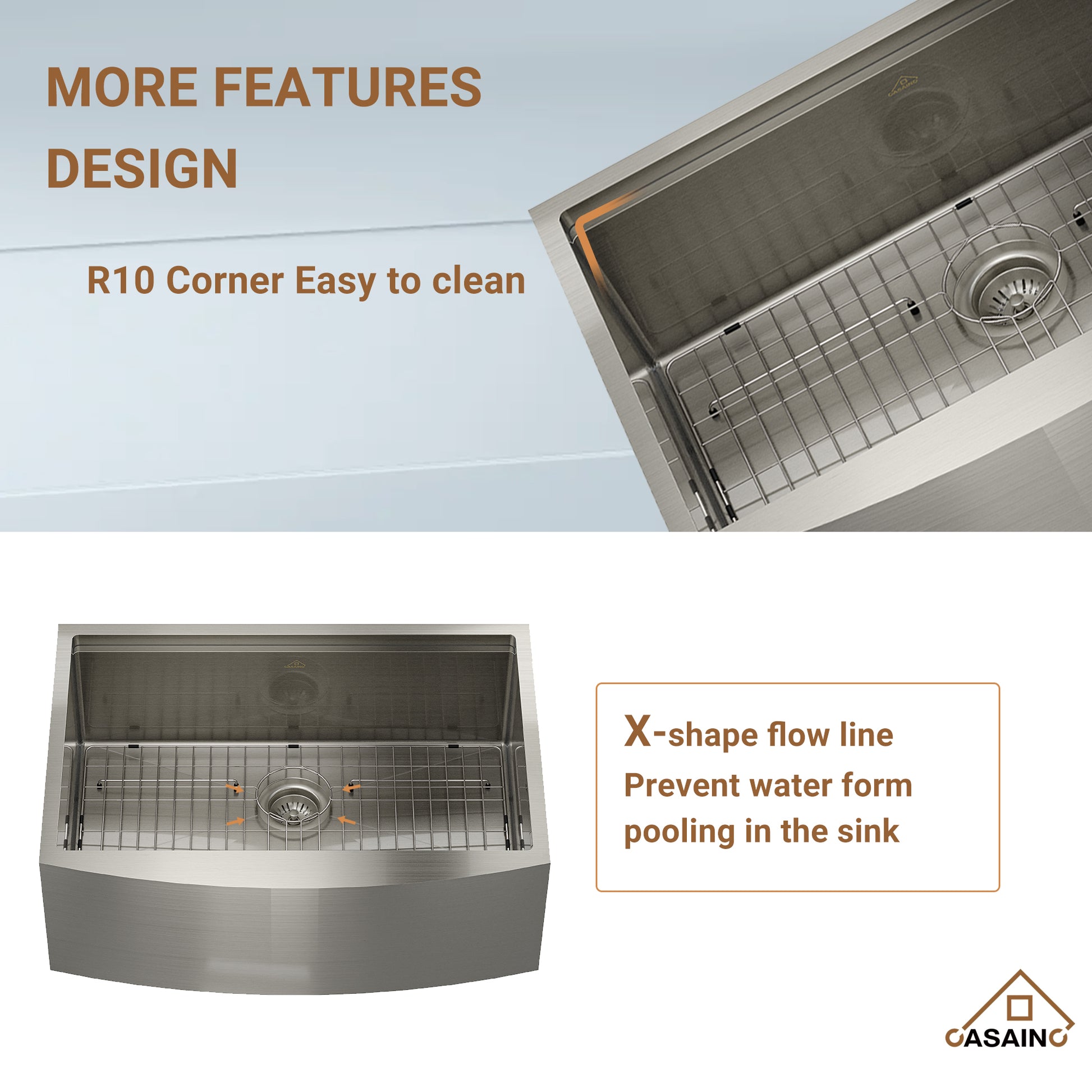 Farmhouse Stainless Steel 30/33/36 inch Single Bowl Kitchen Sink in Brushed