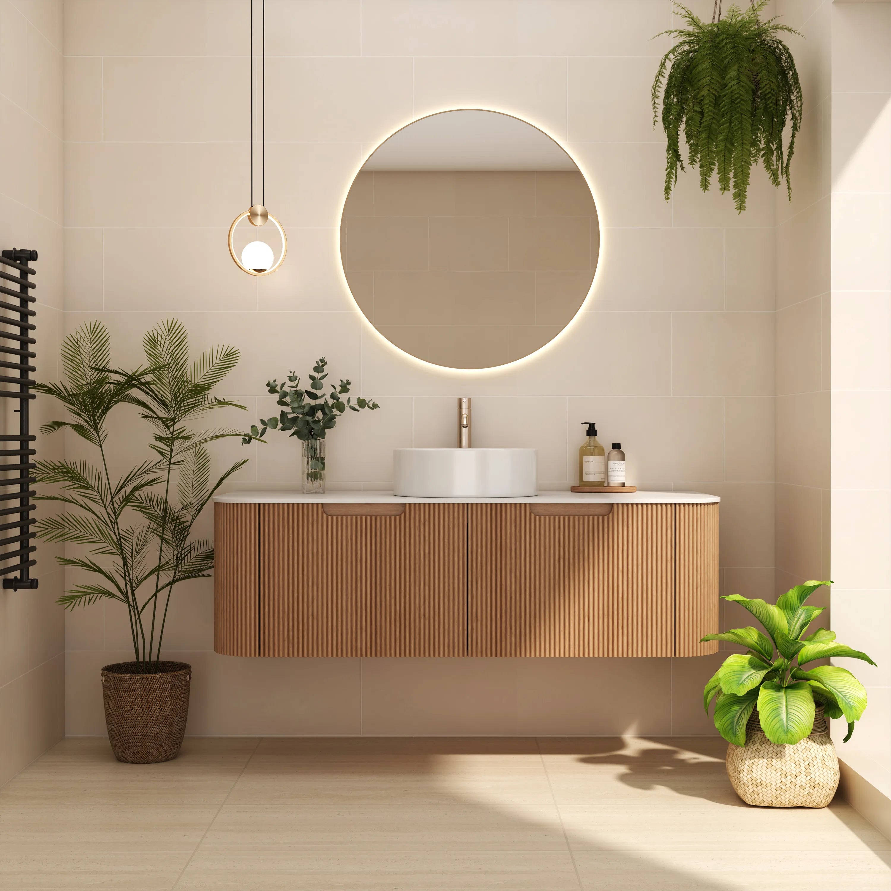 14 in. Round Ceramic Vessel Bathroom Sink in Glossy White / Stone Pattern Matte White