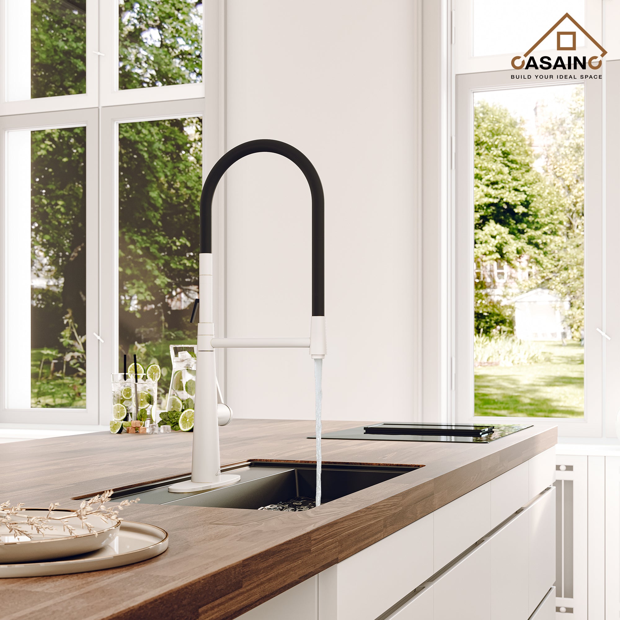 CASAINC 1.8GPM Single-Handle Standard Kitchen Faucet with Fast Mount and Deck Plate, 3 Colors Available