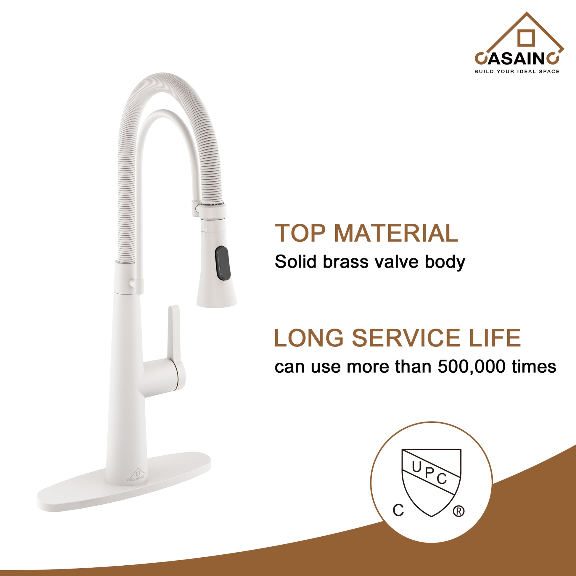 CASAINC 1.8GPM Single-Handle Spring Neck Standard Kitchen Faucet with Dual-Function Spray Head and Deck Plate in Brushed Nickel/Gold and Black