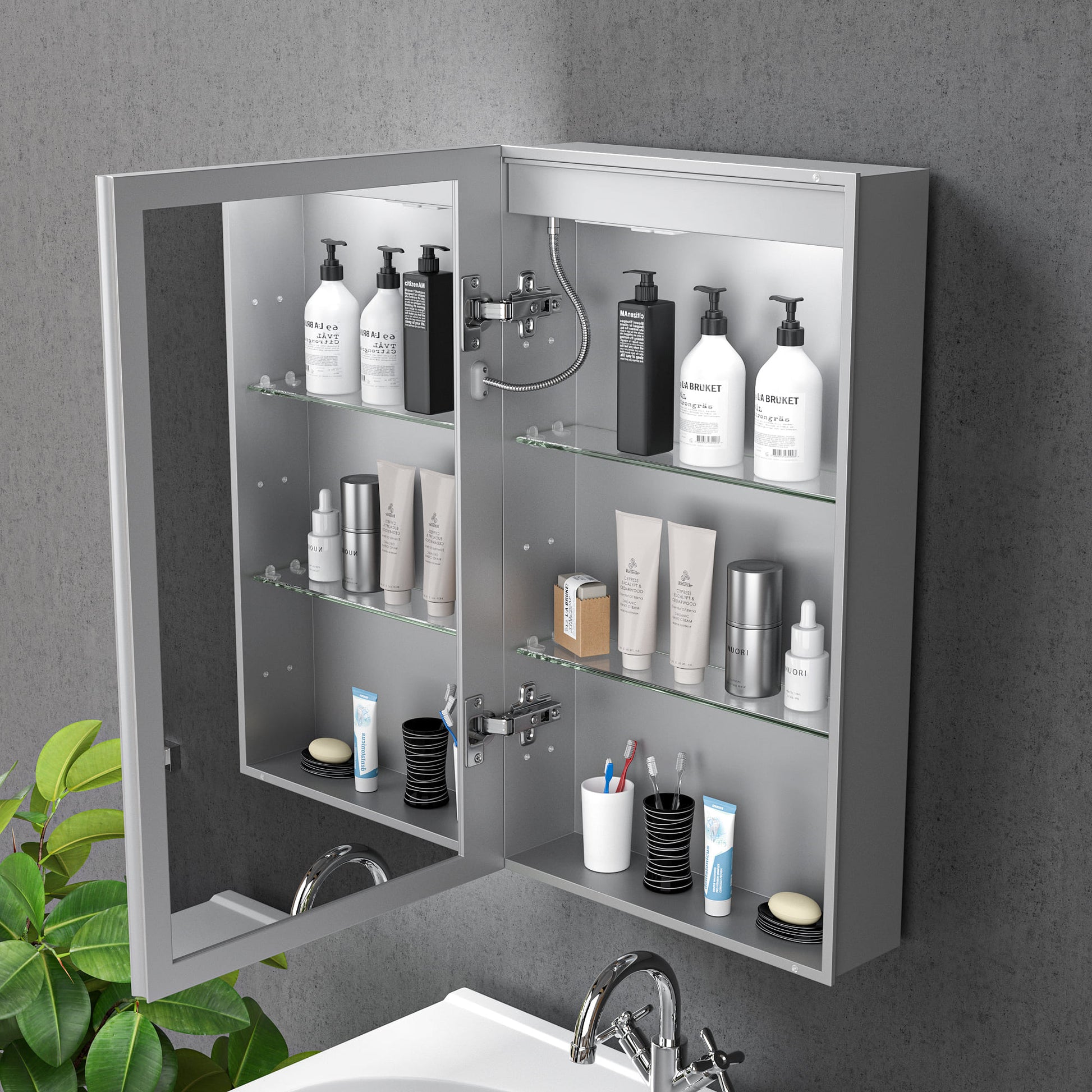 16" x 26" Aluminum Medicine Cabinet with LED Mirror, Anti-Fog, 3 Color Temperatures