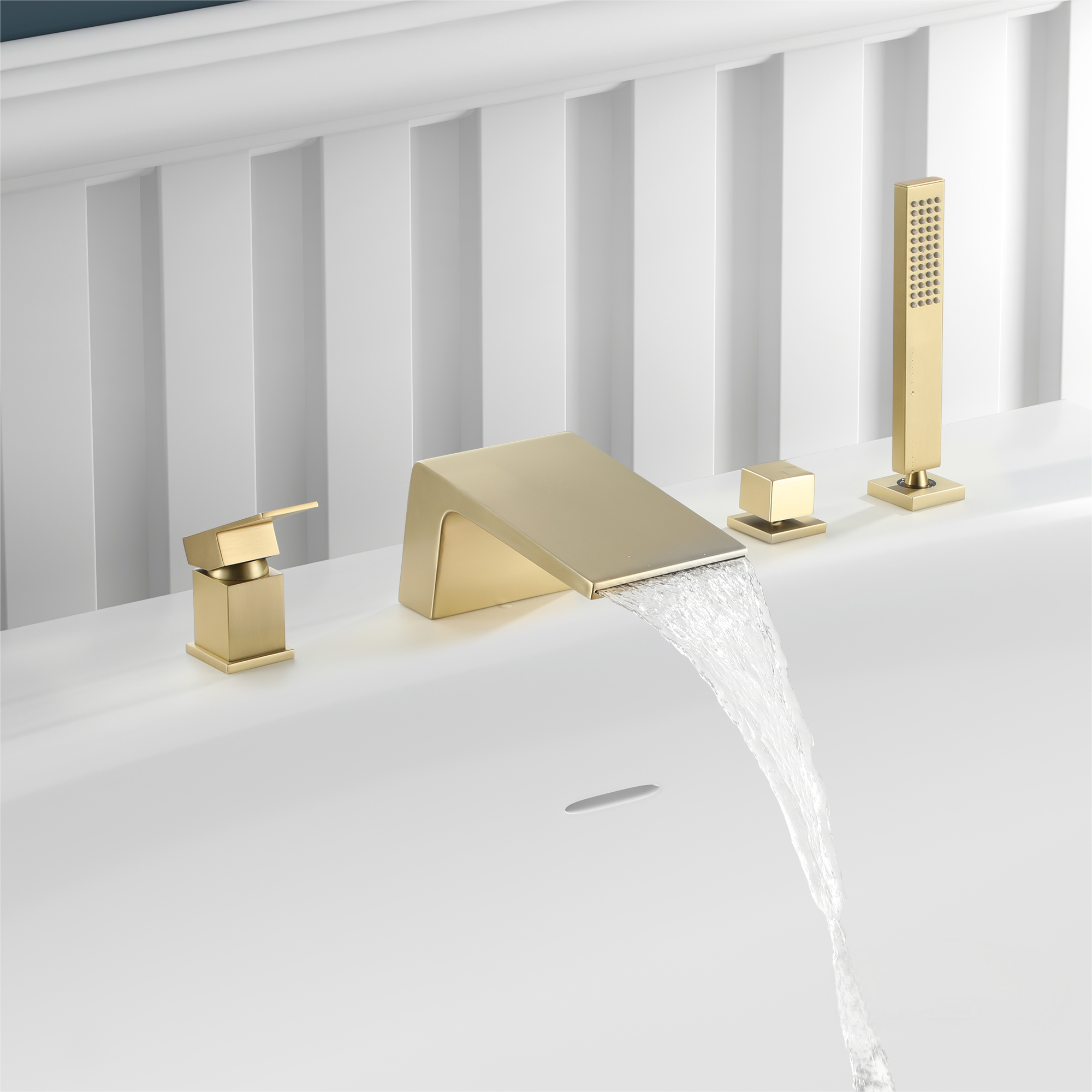 Deck-Mounted Single-Handle Roman Tub Faucet with Hand Shower