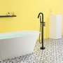 Freestanding Floor Mount Tub Filler Faucet with Handheld Shower in Solid Brass Construction